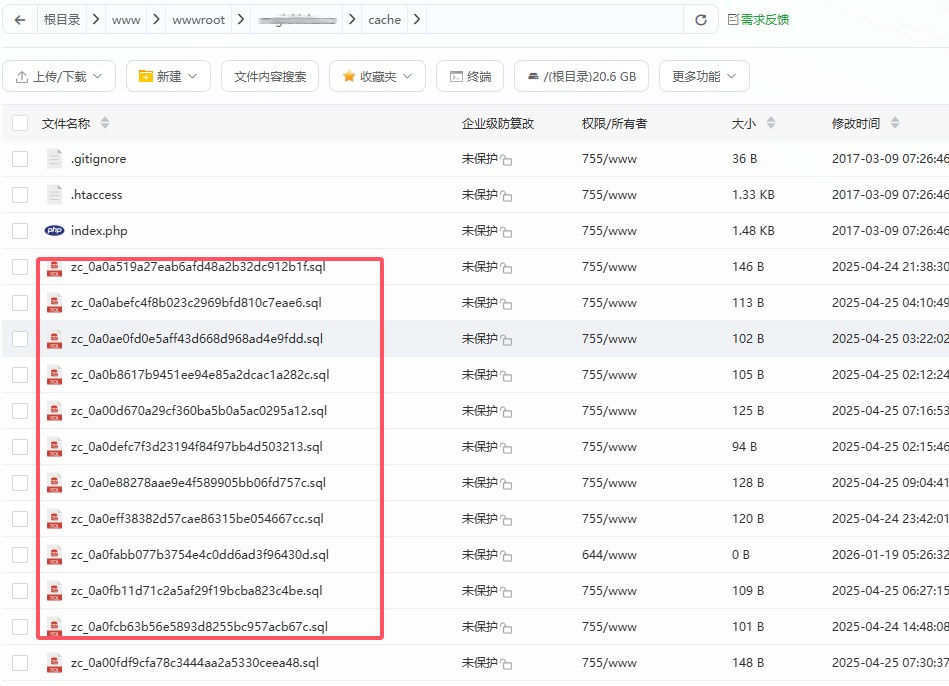 zencart网站目录下面cache下面zc_****.sql如何彻底关闭删除